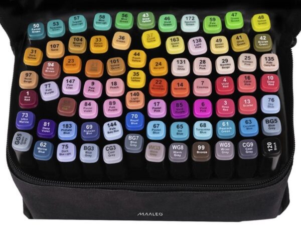 Set 80 markere evidentiatoare colorate cu varf dublu Sketch Markers, gentuta transport - imagine 2