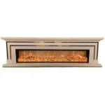 Semineu Electric Majestic Gold XXL, 180 x 60 cm x 32 cm, Lemn Masiv Stejar Alb cu Insertii Aurii, Flacara 3D si Jar incandescent, Telecomanda, Timer, Alb