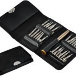 Set surubelnite de precizie 25-in-1 Bigstren, otel crom vanadiu, capete interschimbabile, husa eco piele, Negru