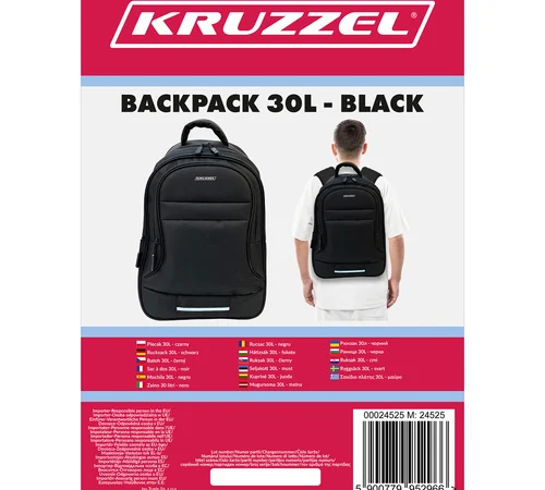 Rucsac incapator 30L Kruzzel, design ergonomic, material Oxford 600D, captuseala EPE, Negru