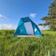 Cort plaja incapator 220x120x120 cm Trizand, structura usoara, protectie UV, Albastru/Alb - imagine 15
