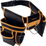 Curea multifunctionala pentru scule Bigstren, 22 buzunare, 2 bucle, suport ciocan, 67-136 cm, Negru/Galben