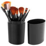 Set 12 pensule machiaj Soulima, peri sintetici antialergici, cu etui negru, ~15.5 cm