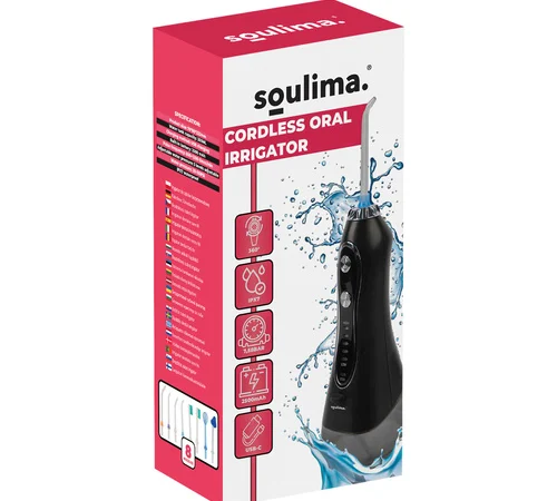 Irigator oral wireless Soulima, 8 capete incluse, 5 moduri, 300 ml, IPX7, Negru
