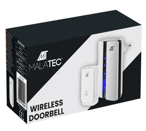 Sonerie wireless Malatec, 51 melodii, volum reglabil 90 dB, IP44, Alb