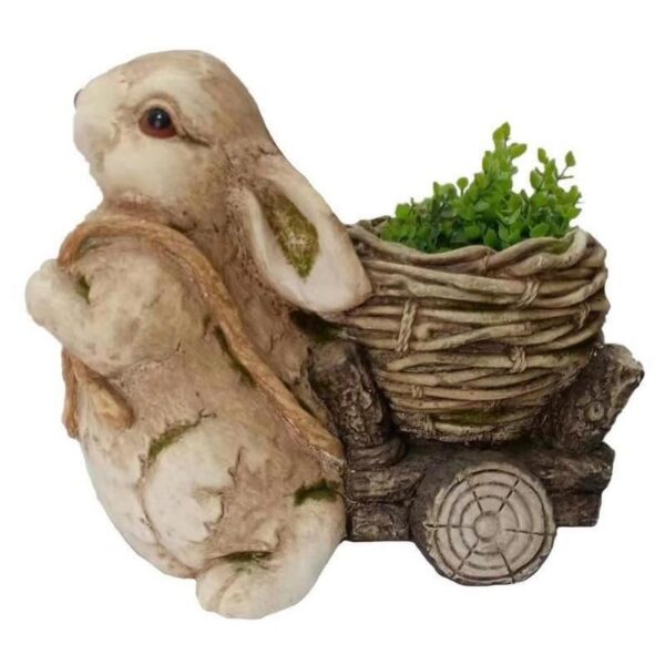 Decoratiune gradina, ceramica, iepure cu carucior, 34x19x39 cm - imagine 2
