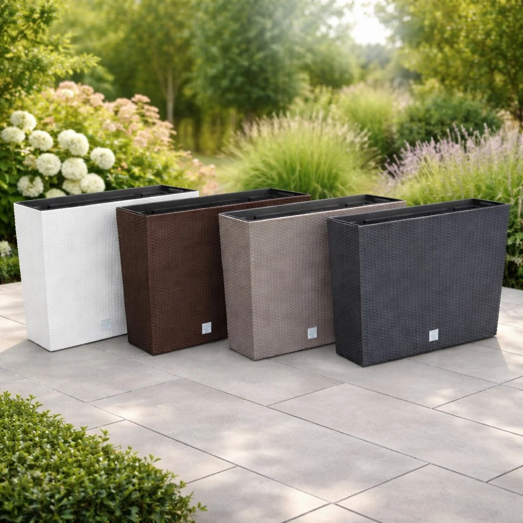 Jardiniera decorativa, imitatie ratan, maro, 58x18x49.8 cm, Rato Case 2 Jardiniera decorativa, imitatie ratan, maro, 58x18x49.8 cm, Rato Case