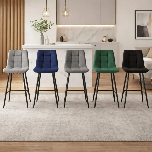 Scaun de bucatarie/bar, Artool, Arceto, catifea, otel, albastru si negru, 43.5x32.5x104 cm - imagine 7