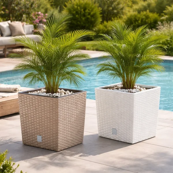 Ghiveci de flori, Prosperplast, Rato Low, patrat, 32 L, imitatie ratan, alb, 32x32x32.5 cm - imagine 8