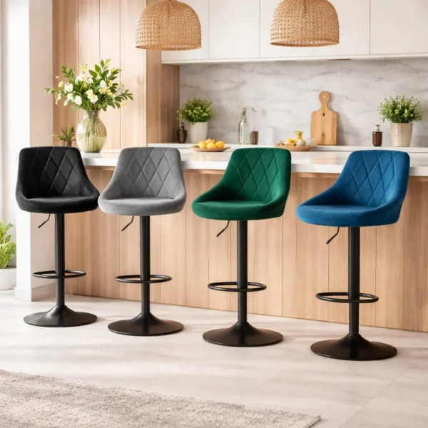 Scaun de bucatarie/bar, Artool, Kast, rotativ, catifea, gri si negru, 45.5x49x85-105 cm - imagine 9