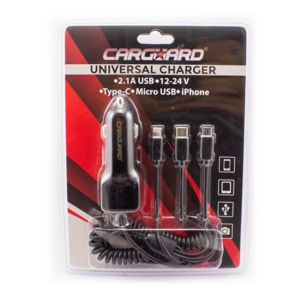 Incarcator auto universal Carguard, Type-C, Micro-USB, Lightning, 2100mA - imagine 2