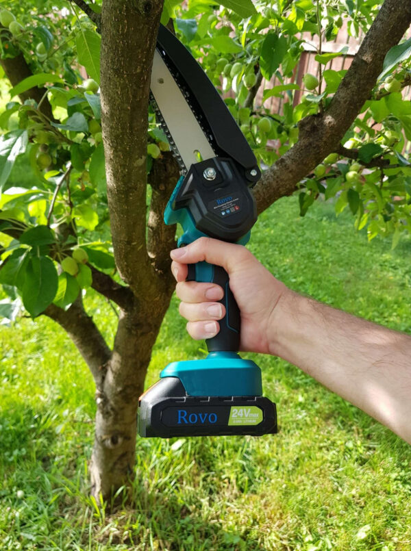 Mini ferastrau cu lant Electric Rovo RV-MF, 6 inch, 24V, 2000mAh, 2 acumulatori, 2 lanturi, Chainsaw - imagine 4