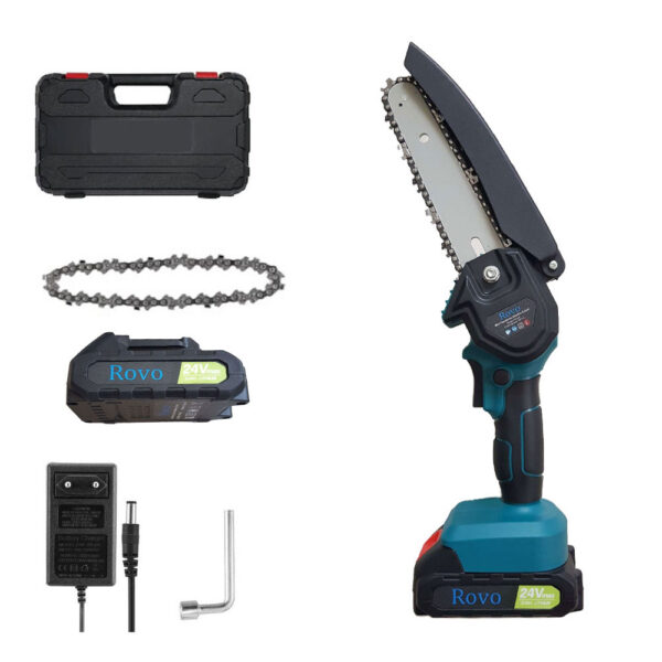 Mini ferastrau cu lant Electric Rovo RV-MF, 6 inch, 24V, 2000mAh, 2 acumulatori, 2 lanturi, Chainsaw - imagine 2