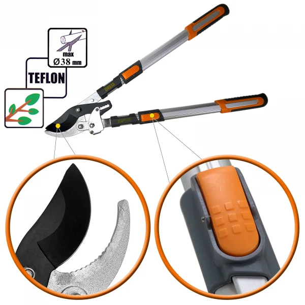 Foarfeca crengi, tip bypass, teflon, otel SK5, maner telescopic 70-88 cm, Richmann Exclusive 1 Foarfeca crengi, tip bypass, teflon, otel SK5, maner telescopic 70-88 cm, Richmann Exclusive