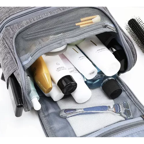 Gentuta de Calatorie pentru Cosmetice Soulima, 12 Compartimente, Buzunar Termic, Waterproof, Gri