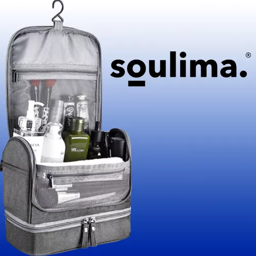 Gentuta de Calatorie pentru Cosmetice Soulima, 12 Compartimente, Buzunar Termic, Waterproof, Gri