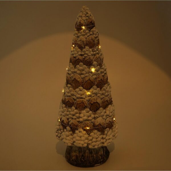 Decoratiune Craciun, ceramica, brad, alb si maro, LED, 3xAA, 17.5x17.5x42 cm - imagine 2