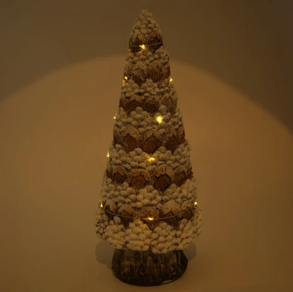 Decoratiune Craciun, ceramica, brad, alb si maro, LED, 3xAA, 17.5x17.5x42 cm - imagine 3