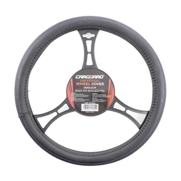 Husa volan auto Carguard, negru/albastru PRO, piele ecologica, 38 cm - imagine 1
