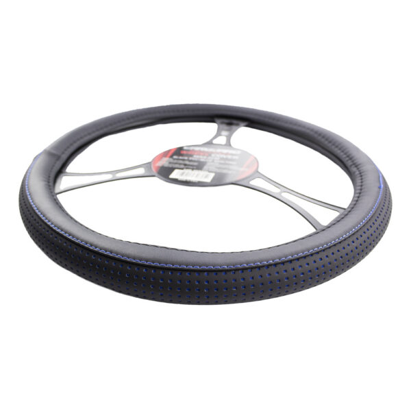 Husa volan auto Carguard, negru/albastru PRO, piele ecologica, 38 cm - imagine 4