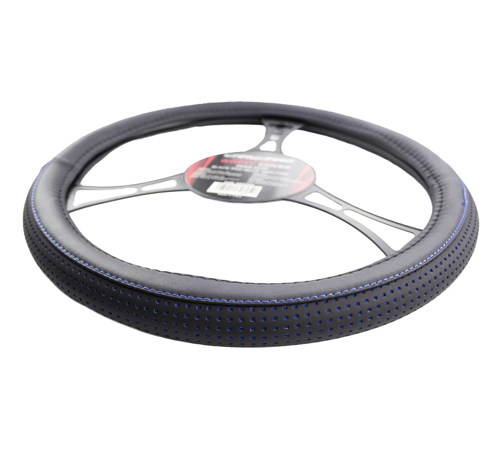 Husa volan auto Carguard, negru/albastru PRO, piele ecologica, 38 cm