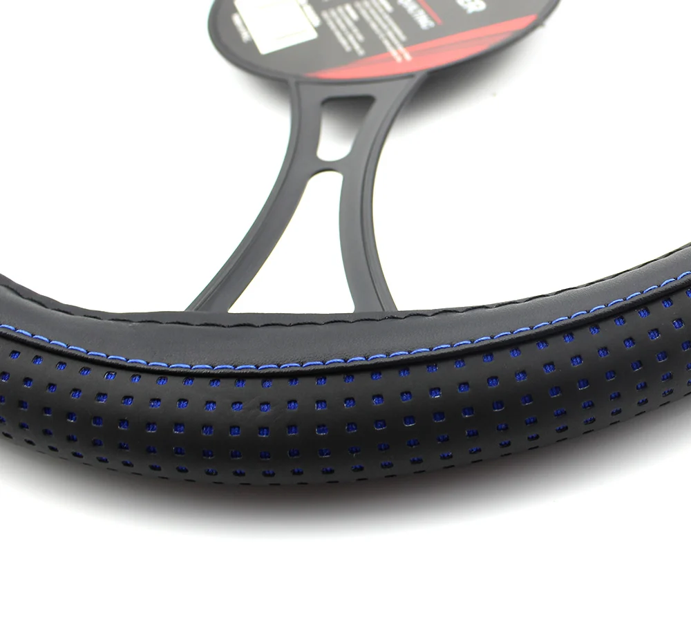 Husa volan auto Carguard, negru/albastru PRO, piele ecologica, 38 cm