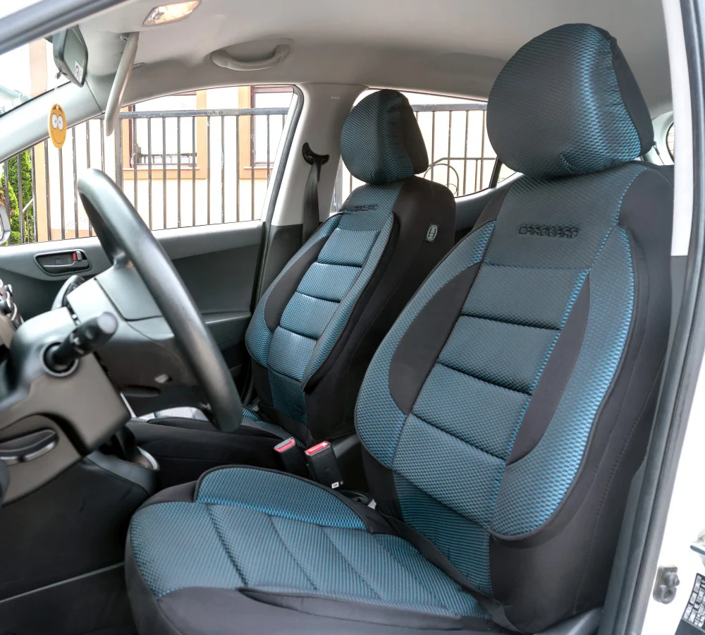 Huse universale premium scaune auto Carguard, albastru + negru, poliester, suport lombar