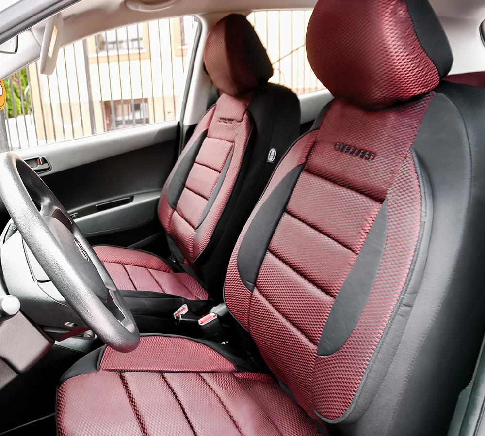 Huse universale premium scaune auto Carguard, rosu + negru, poliester, suport lombar