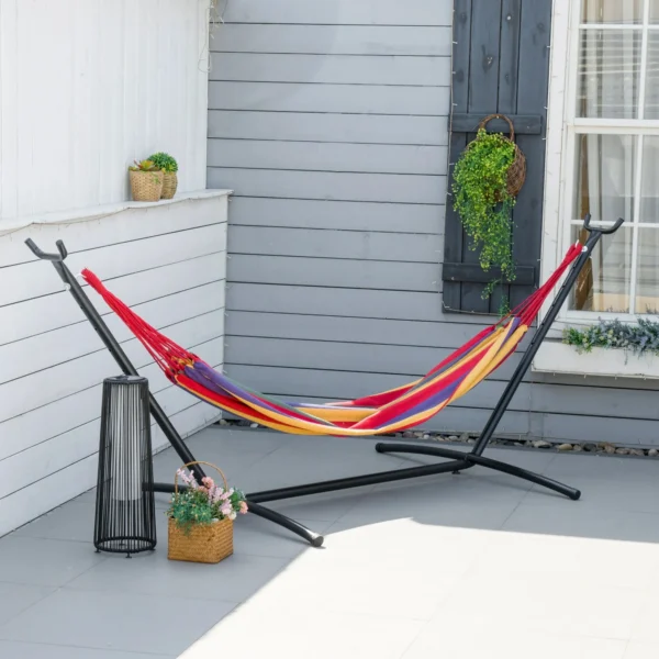 Hamac bumbac cu suport otel, husa, multicolor, dungi, 200x150 cm - imagine 10