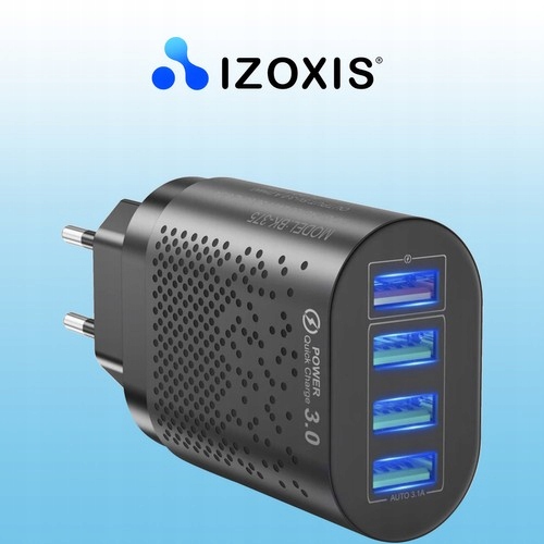 Incarcator Izoxis 4 porturi USB, Fast Charge 3.1A, Cablu Lightning, USB-C si microUSB - negru 2 Incarcator Izoxis 4 porturi USB, Fast Charge 3.1A, Cablu Lightning, USB-C si microUSB - negru