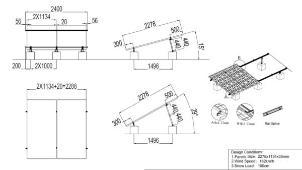 Kit montaj panouri solare Globiz, 2 panouri, unghi reglabil 15-30°, rezistenta vant 162 km/h - imagine 2