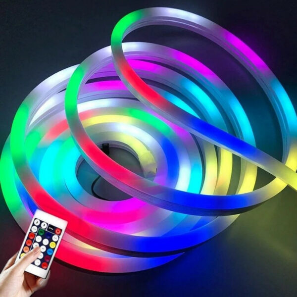 Kit furtun luminos LED SMD RGB Waaterproof, telecomanda, lungime 5 m, alimentare priza - imagine 2