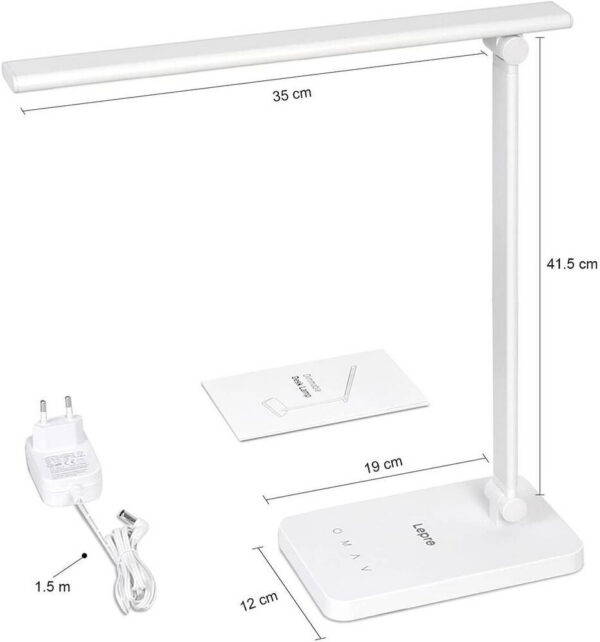 Lampa de birou LED Lepro PR310001 control Touch, 3 moduri, 9W, 800 Lumeni, Alb - imagine 6