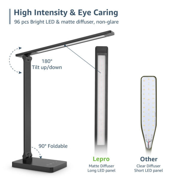 Lampa de birou LED Lepro PR310002 control Touch, 3 moduri, 9W, 750 Lumeni, Negru - imagine 6