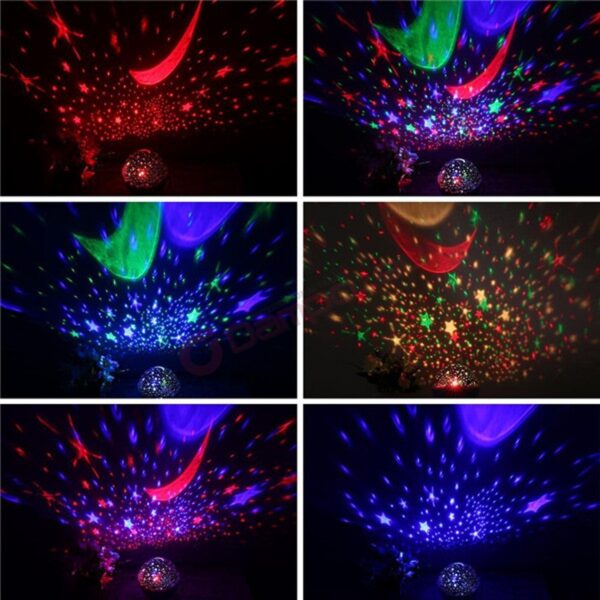 Lampa de noapte cu proiector de stele, multicolor, 2 moduri, 3 functii, USB, 5W, roz - imagine 4