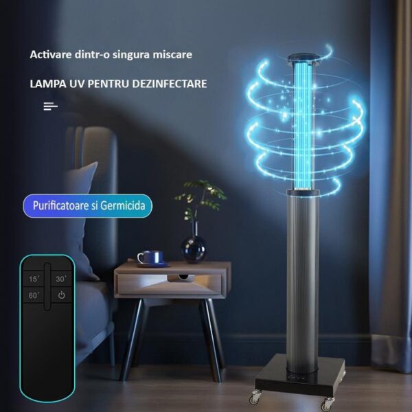 Lampa UV-C automata cu ozon, tub telescopic, telecomanda, timer, senzor miscare, 150W - 200 mp - imagine 2