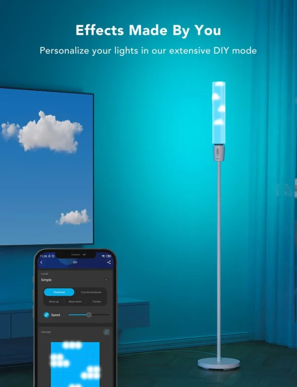 Lampadar LED Govee H6078 RGBICWW Cylinder, Wi-Fi + Bluetooth, 1500lumeni,  Control Aplicatie, Sincronizare muzica - imagine 5
