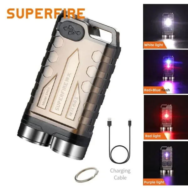 Lanterna de buzunar tip breloc Superfire EM01, 800lm, 500mAh, USB C, lumina de urgenta - imagine 2