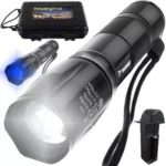 Lanterna LED Trizard XPE cu Functie UV, 5W, 700 lm, zoom x2000, Waterproof, Aluminiu, Alimentare Baterii sau Acumulator, negru