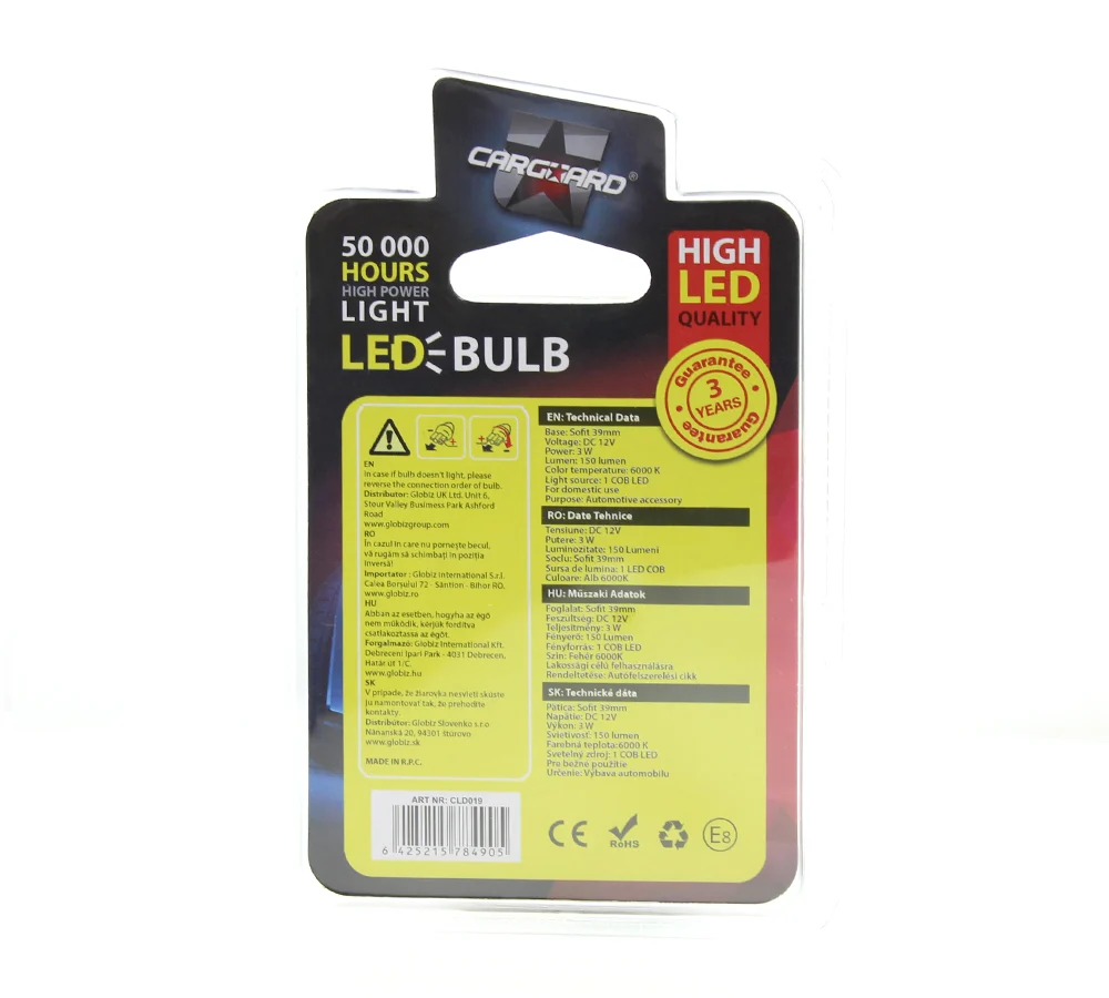 LED sofit pentru plafoniera si numar de inmatriculare Carguard CLD019, 39 mm, 150 lumeni, 12V, set 2 buc
