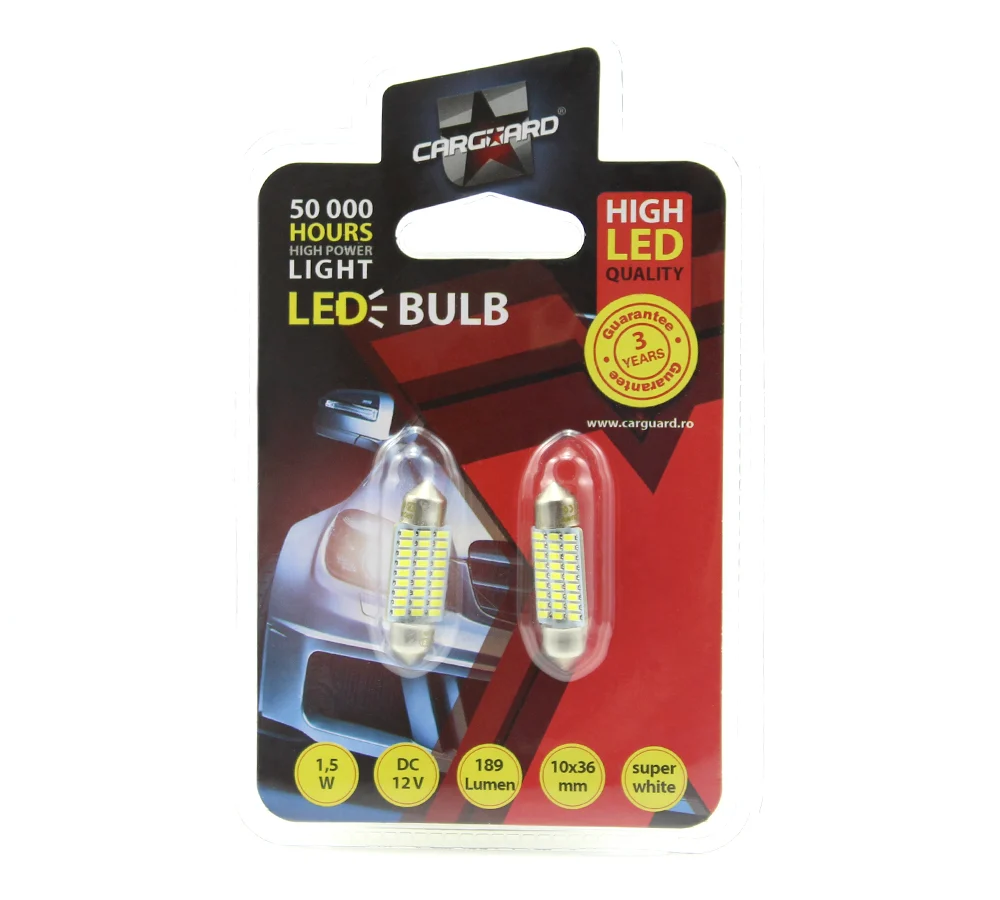 Led Sofit pentru plafoniera si numar de inmatriculare Carguard CLD023, 189 lumeni, 36 mm, 12V, set 2 buc