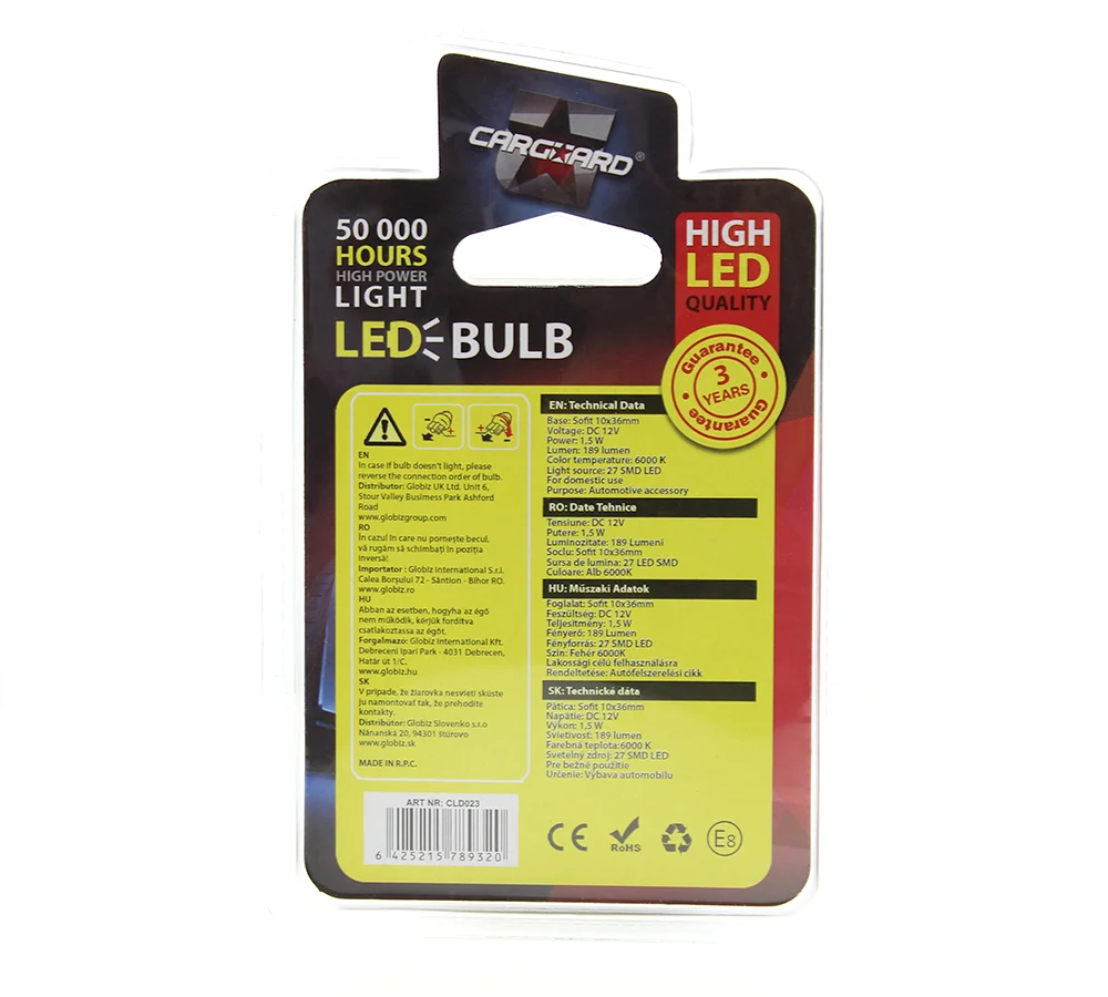 Led Sofit pentru plafoniera si numar de inmatriculare Carguard CLD023, 189 lumeni, 36 mm, 12V, set 2 buc