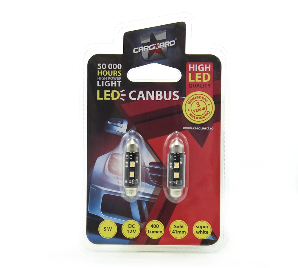 Led sofit pentru plafoniera si numar de inmatriculare Carguard CAN112, Cree Chip, 41 mm, 400 lumeni, 12V, set 2 buc