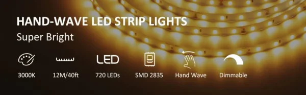 Banda LED Ustellar 12m, 720 Leduri, Senzor de miscare, Lumina alb calda, Dimmer, 3000K - imagine 11