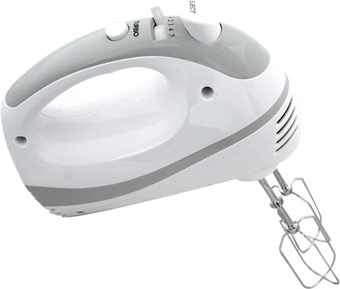 Mixer de mana Home 250W, 5 Trepte de Viteza, Teluri pentru Spuma si Framantat, functie Turbo, alb