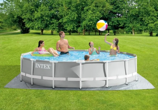 Piscina structura metalica, rotunda, cu filtru, pompa, scara, prelata acoperire, gri, 457x107 cm, Intex Prism Frame - imagine 10