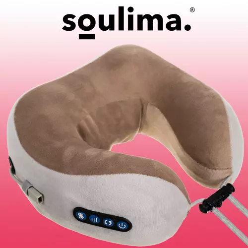 Perna de masaj cervical Soulima, functie de incalzire, intensitate reglabila, spuma memorie, USB 3 Perna de masaj cervical Soulima, functie de incalzire, intensitate reglabila,spuma memorie, USB