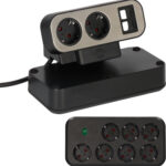 Prelungitor pentru birou Brennenstuhl estilo Duplex Desktop, Protectie la supratensiune, 9 prize, 2X Module Keystone, 2m