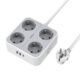 Prelungitor Tessan TS-302-C, 4 prize, 2 X USB-A, 1X USB-C, 3A, cablu 2m