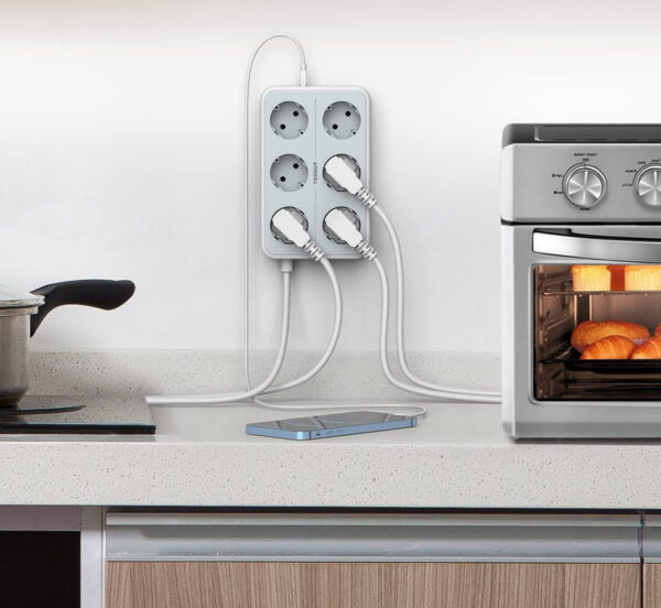 Prelungitor Tessan TS-303, 6 prize, 3 USB 3A, cablu 2m - imagine 3
